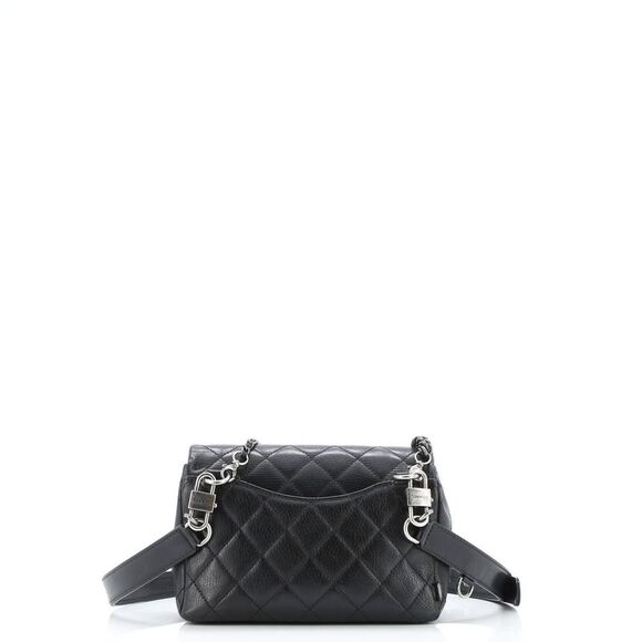 Chanel Double Carry Chain Waist Bag Quilted Goatskin Small Black - Picture 4 of 9